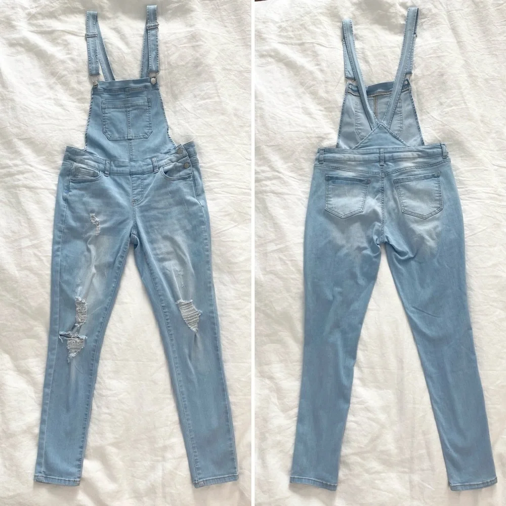 Wax Jeans Women's Juniors Ankle Length Skinny Leg Denim Overalls - Picture 4 of 15